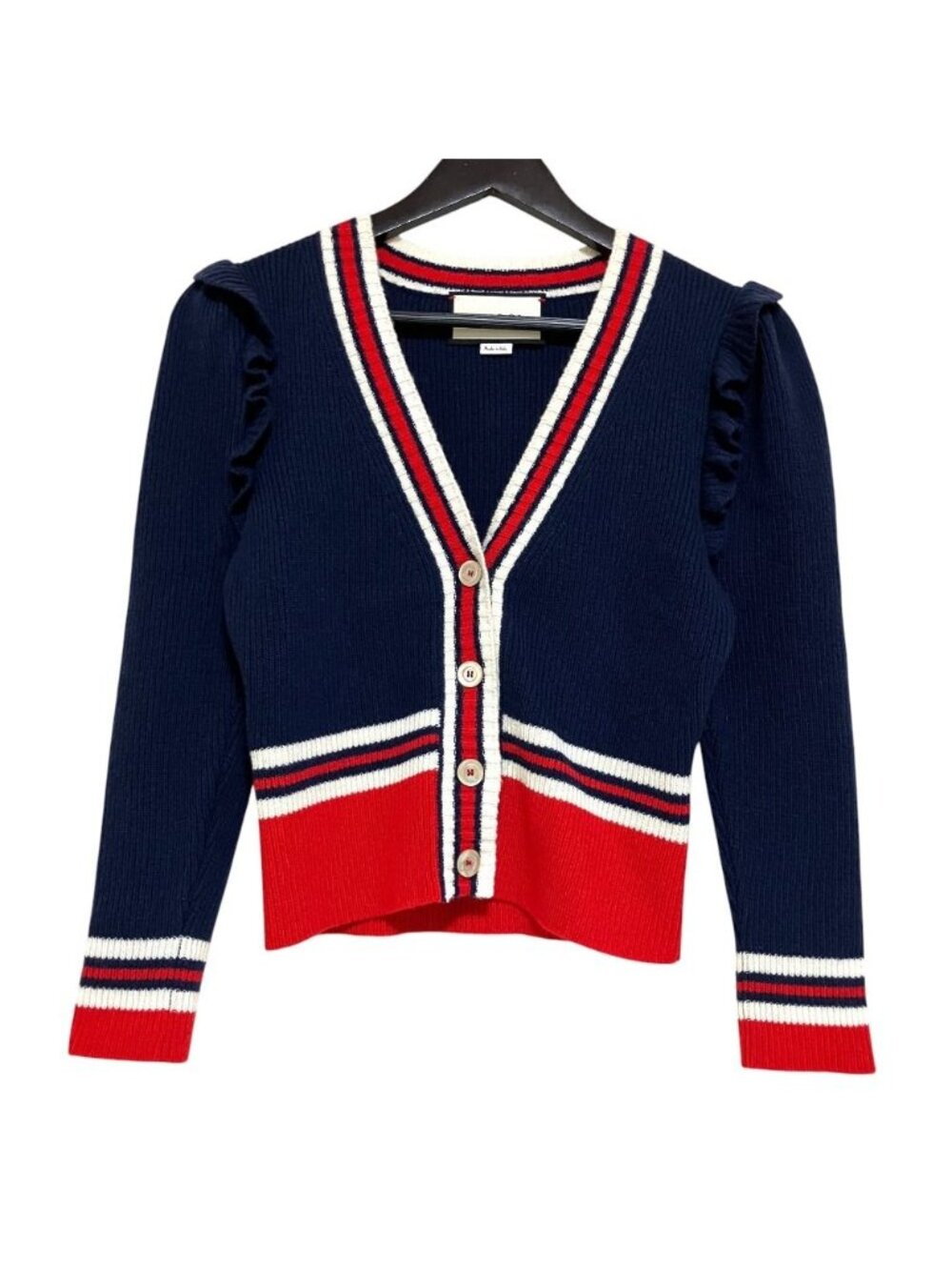 Gucci Neck Ruffle Knit Cardigan S Navy